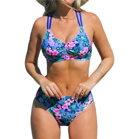CUPSHE Women's Bikini Sets Two Piece Swimsuit Crisscross Back Self Tie  Double